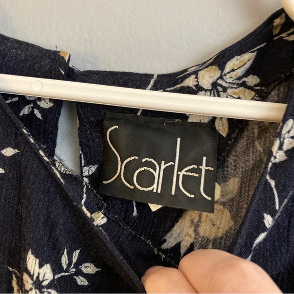 Scarlet maxi dress fit and flare navy blue floral size m vintage made in Canada - Picture 5 of 9